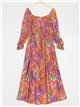 Gathered maxi floral dress marron-morado