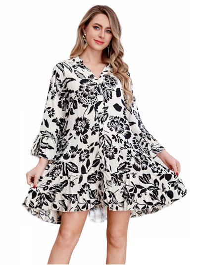 Oversized floral dress with ruffles beis