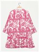 Oversized floral dress with ruffles fucsia