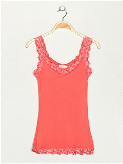 Ribbed lace top coral