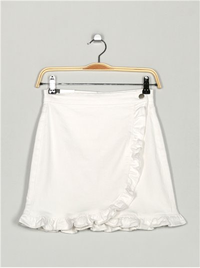 Redial premium denim ruffled mini skirt blanco