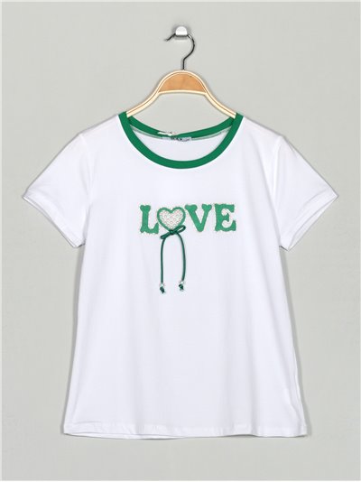 Camiseta bordada love white-green