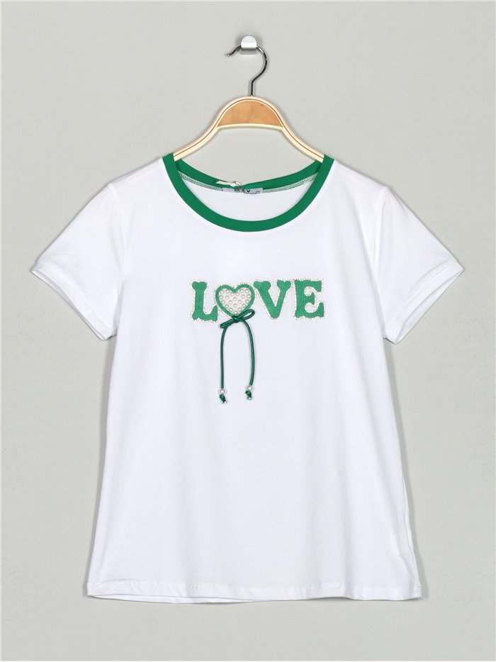 Embroidered love t-shirt white-green