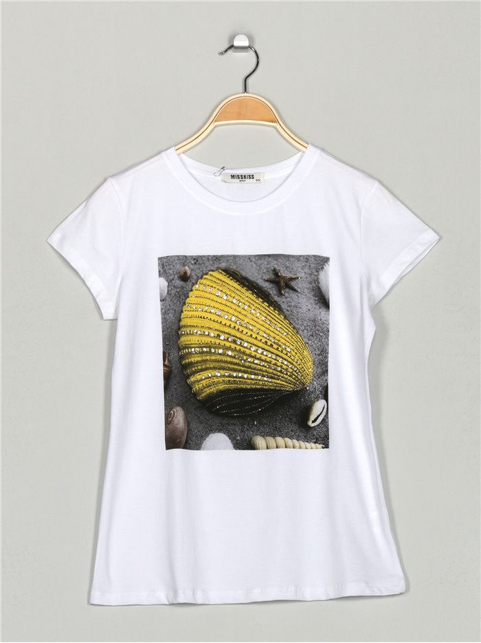 Camiseta concha strass white-yellow