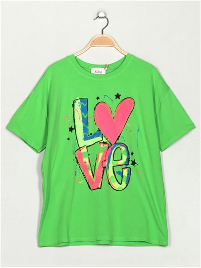 Camiseta amplia love verde-manzana