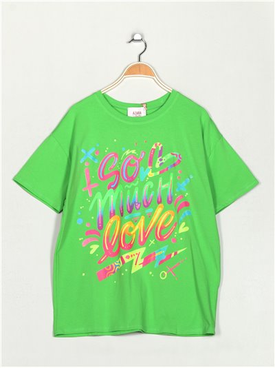 Oversized slogan t-shirt verde-manzana