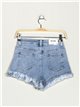 Premium denim shorts with rhinestone azul