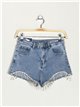 Premium denim shorts with rhinestone azul