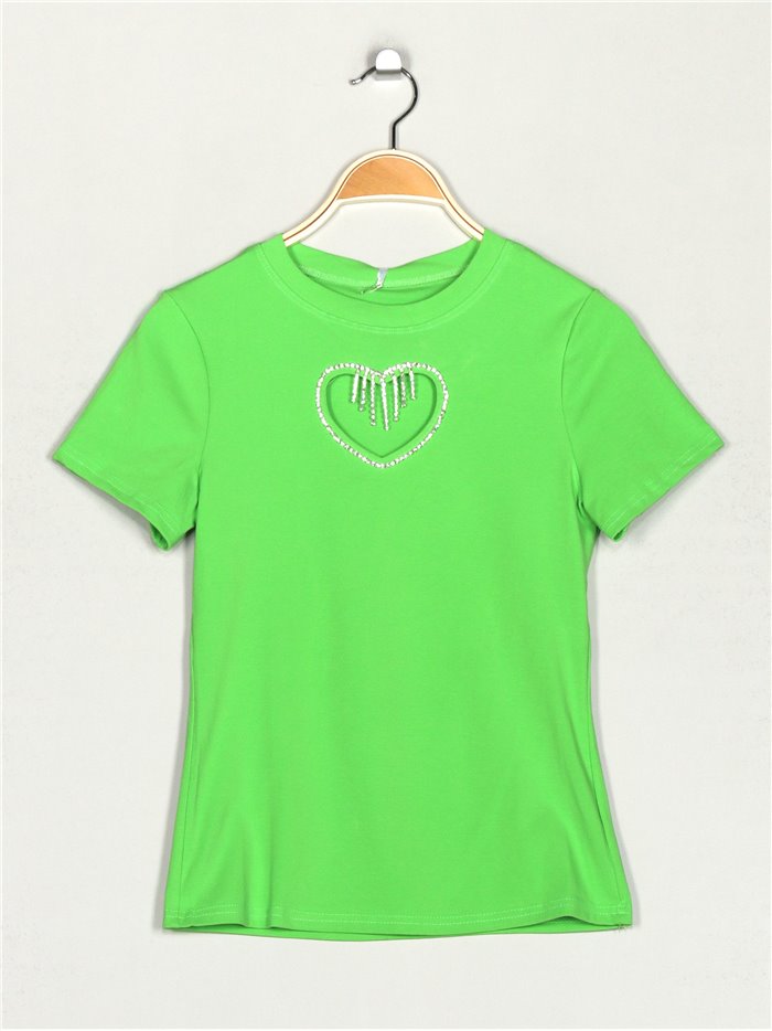Heart t-shirt with rhinestone verde-manzana