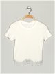 Cropped t-shirt with rhinestone blanco