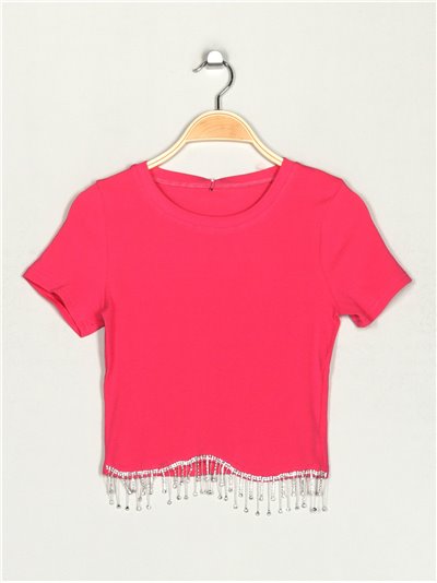 Top cropped strass fucsia