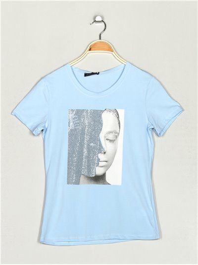 T-shirt with rhinestone azul-claro