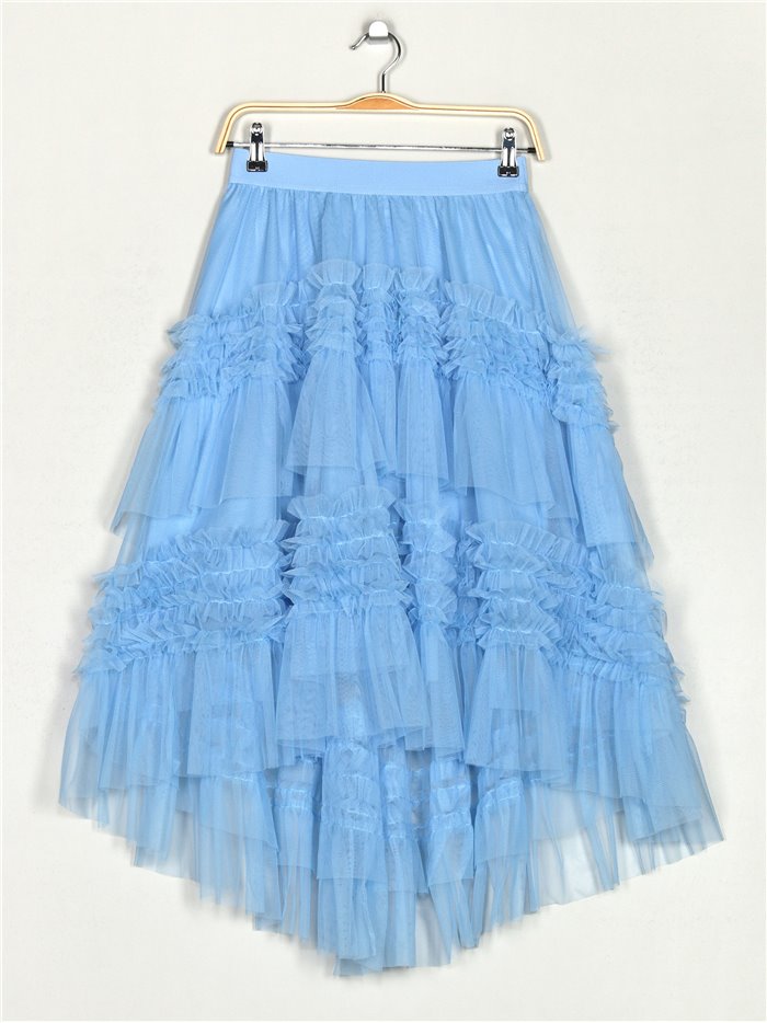 Asymmetric tulle skirt azul-claro