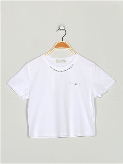 Amour t-shirt with rhinestone blanco