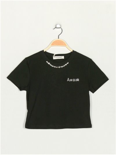 Camiseta amour pedrería negro