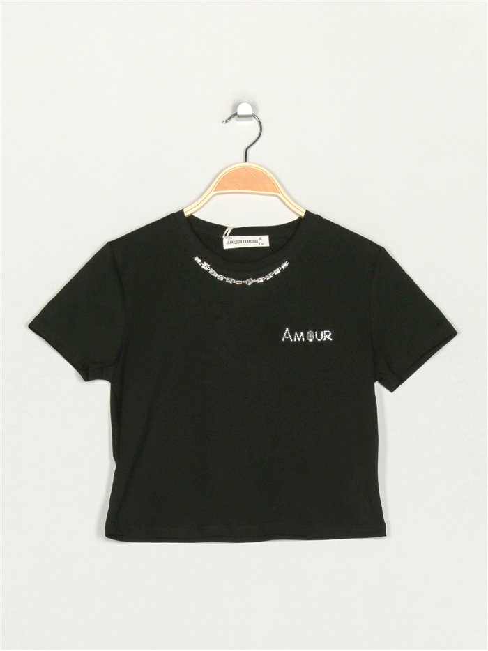 Camiseta amour pedrería negro