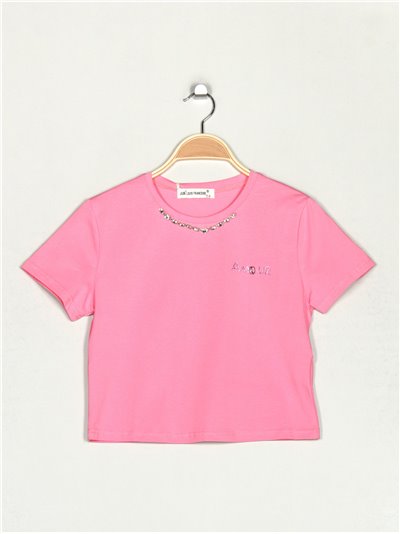 Camiseta amour pedrería rosa