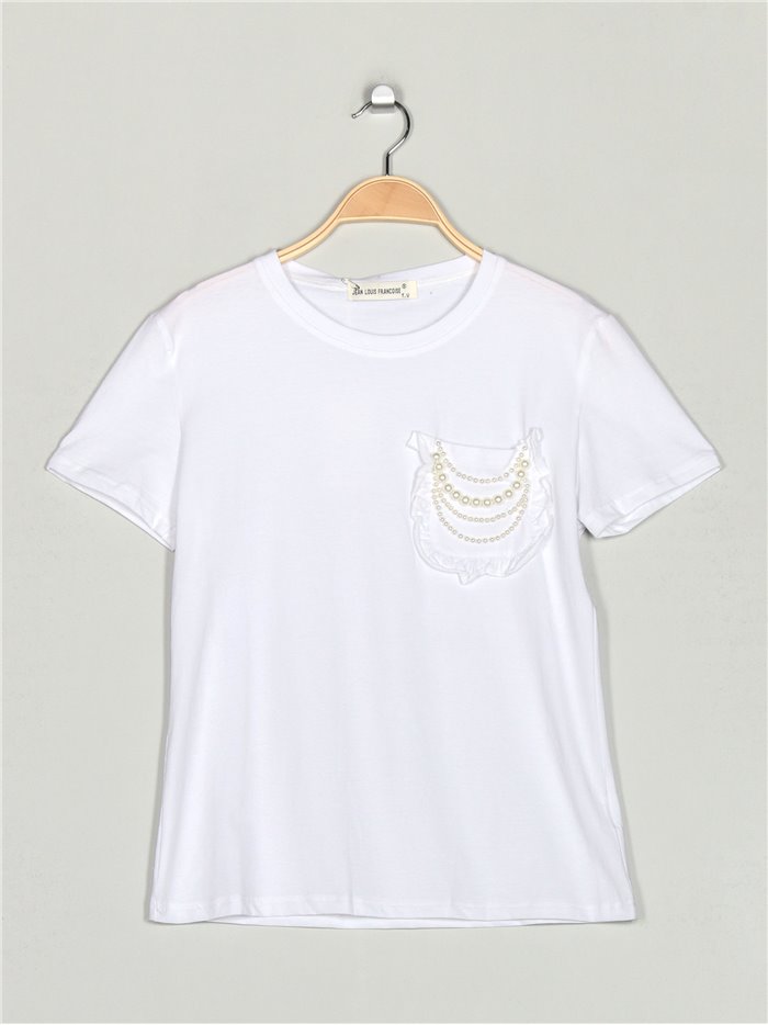 T-shirt with pearl beads blanco