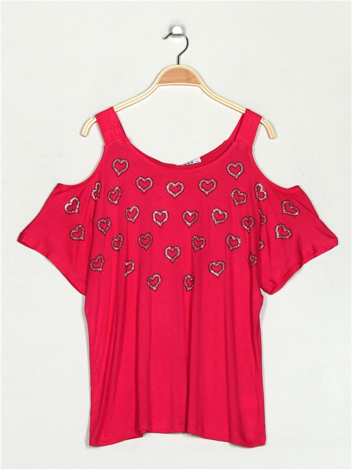 T-shirt with open shoulders fucsia
