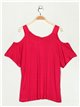 T-shirt with open shoulders fucsia