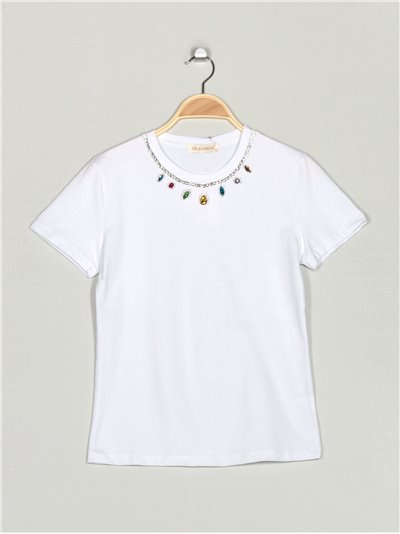 T-shirt with rhinestone blanco