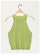 Knit cropped top with pearl beads verde-manzana