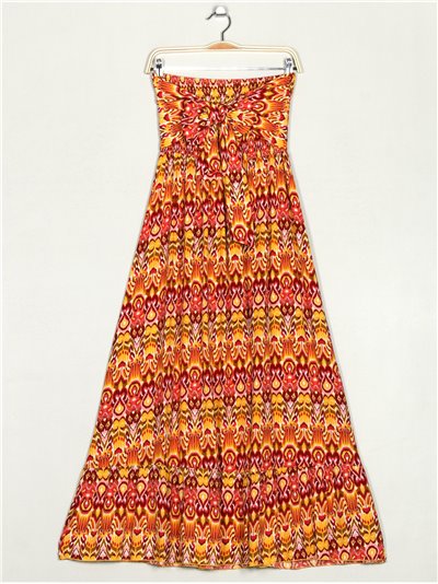 Maxi printed dress with bow naranja