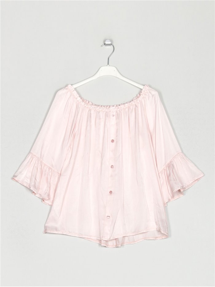 Satin blouse with ruffles rosa