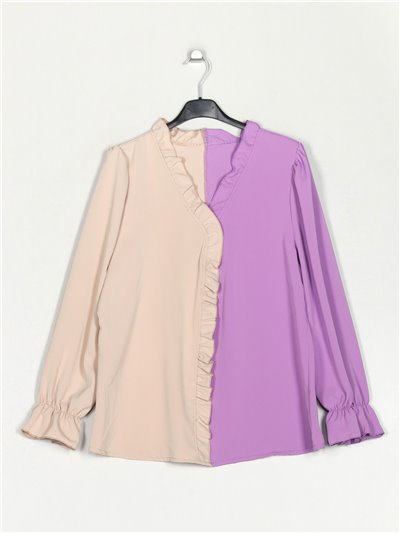Contrast blouse with ruffles lila