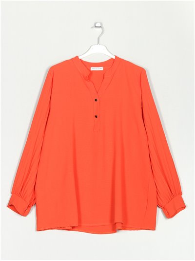 Blusa manga plisada talla grande naranja