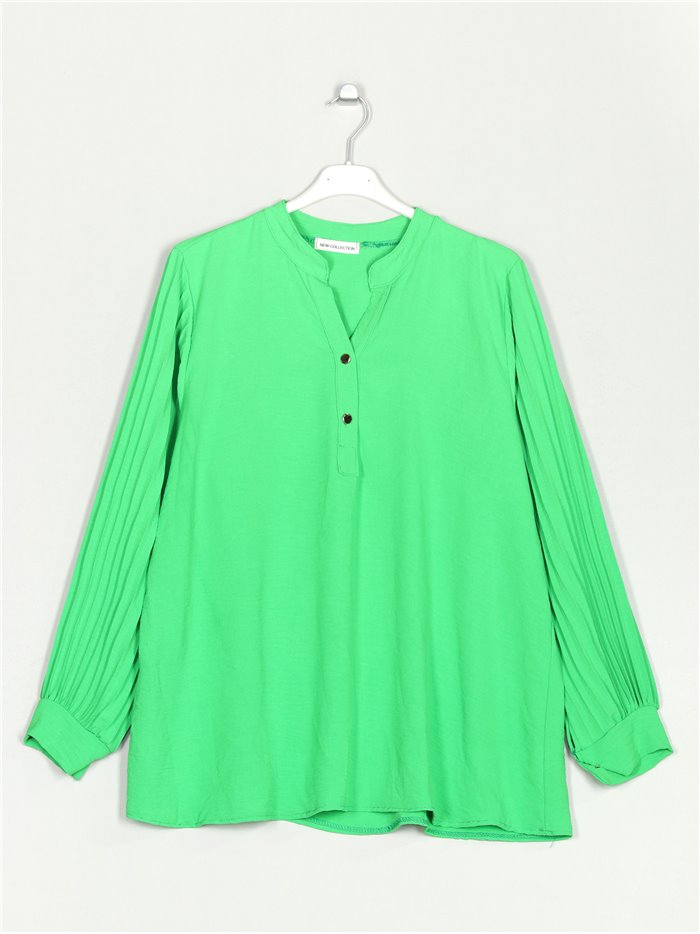 Blusa manga plisada talla grande verde-lima