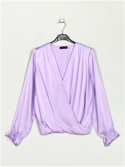 V-neck satin blouse lila