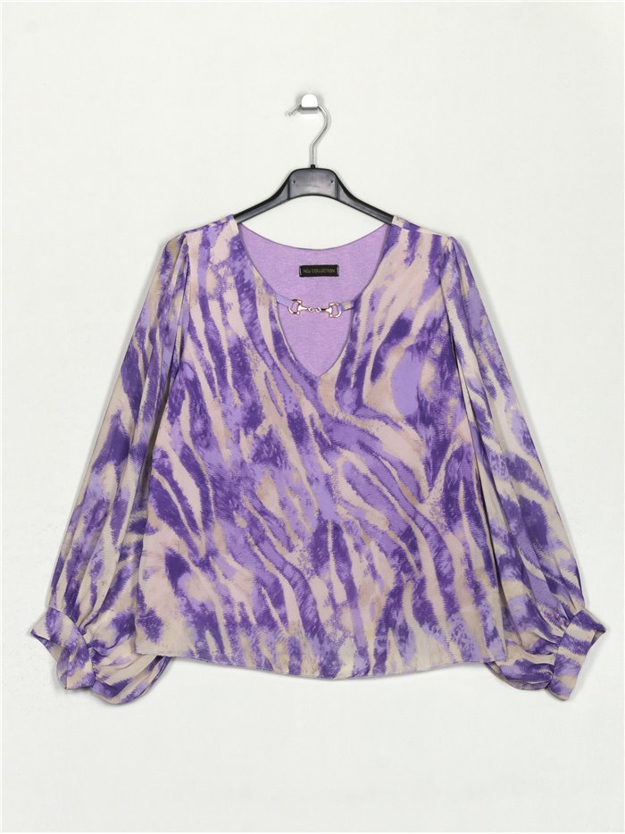 V-neck printed blouse lila