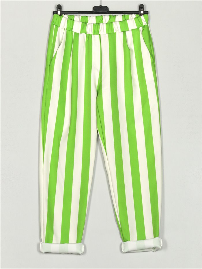 Pantalón rayas tiro alto verde-manzana