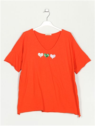 Camiseta oversize corazoncitos naranja