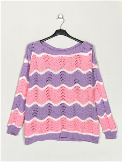 Die-cut knit sweater lila