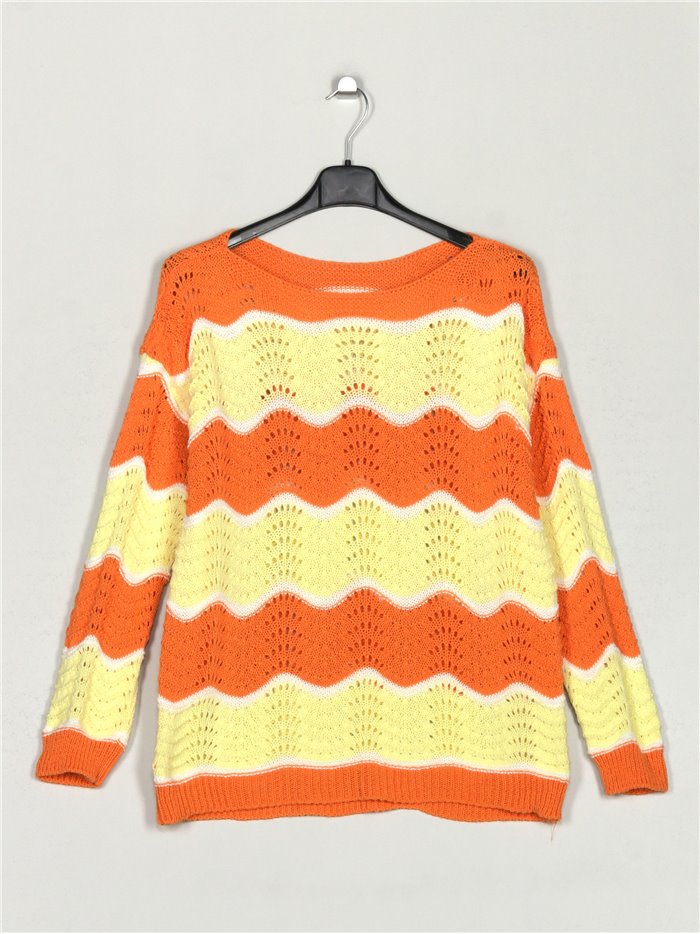 Die-cut knit sweater naranja
