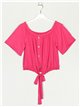 V-neck flowing top fucsia