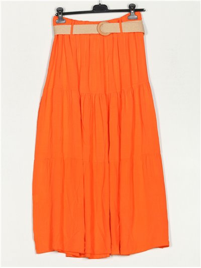 Flowing skirt with belt naranja