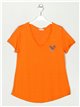 Camiseta corazón lentejuelas naranja