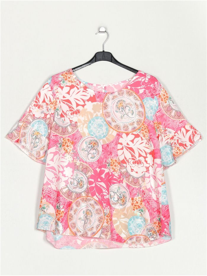 Oversized printed blouse fucsia