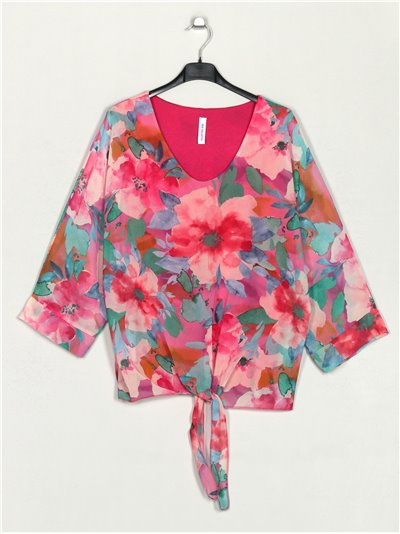 Floral blouse with knots fucsia