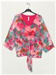 Floral blouse with knots fucsia
