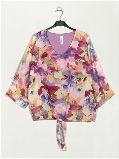 Floral blouse with knots lila
