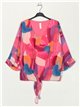 Printed blouse with knots fucsia