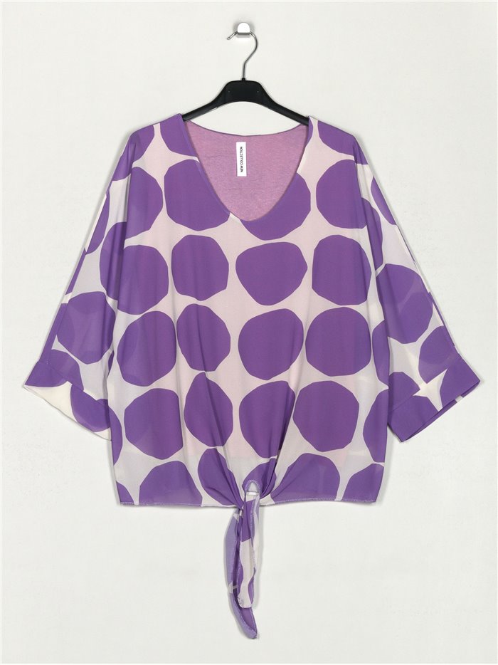 Polka dot blouse with knots lila