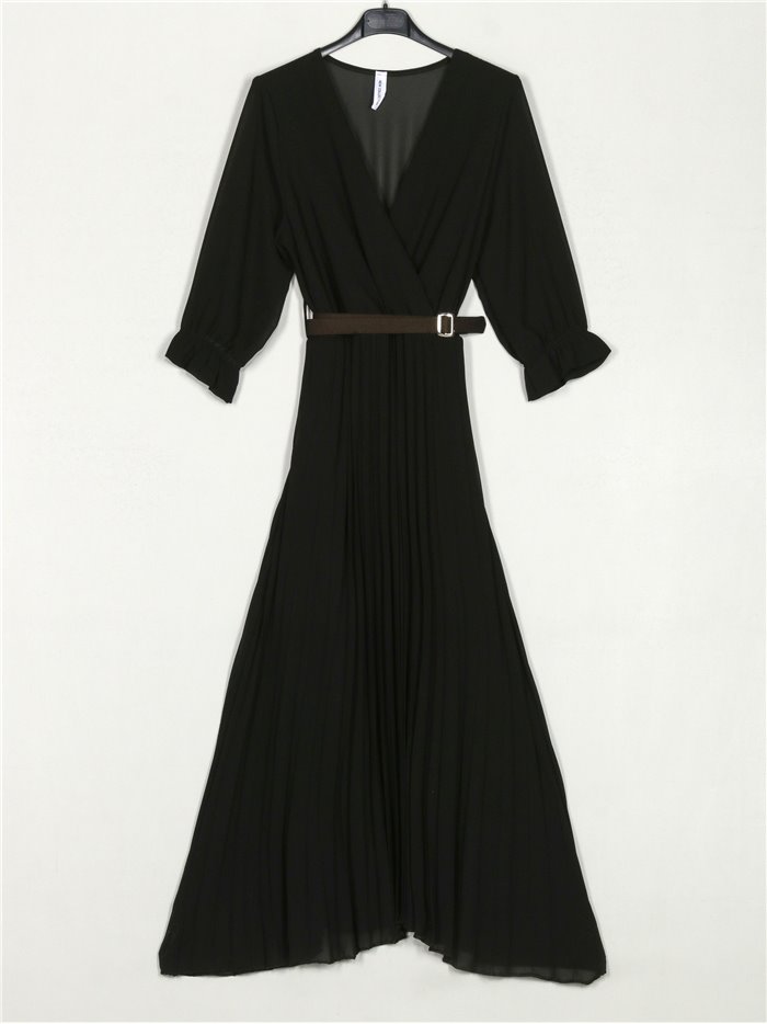 Vestido largo plisado negro