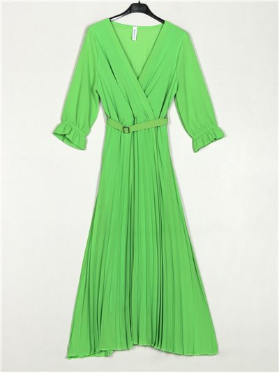 Vestido largo plisado verde-manzana