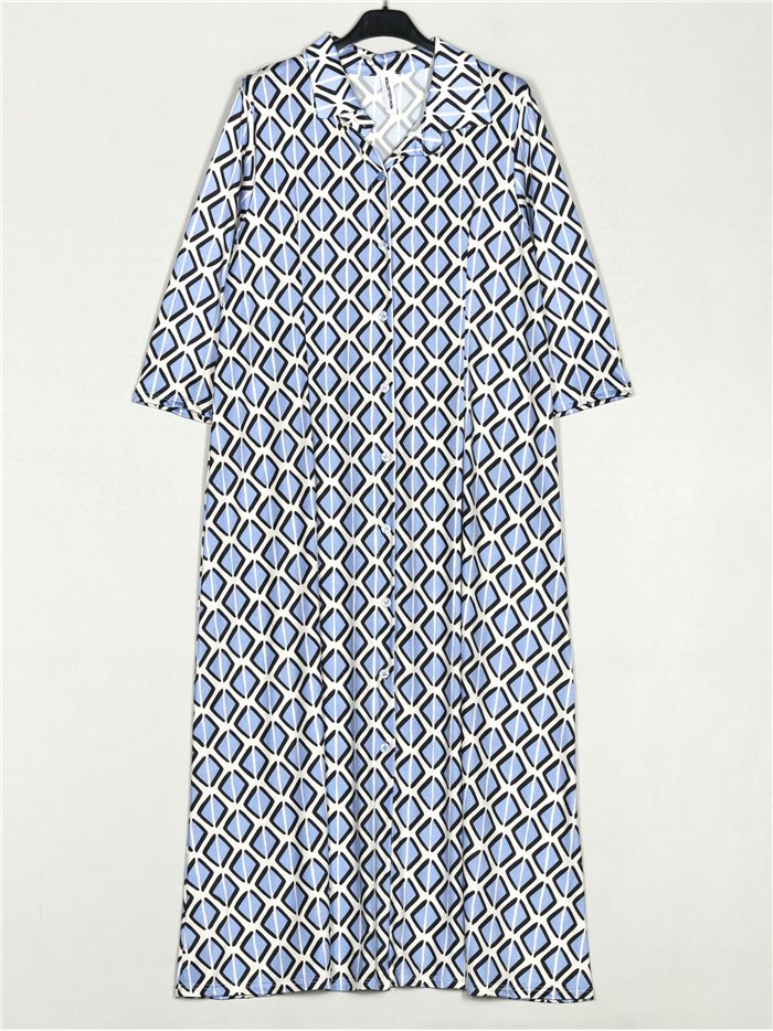 Maxi flowing dress with rhombuses azul