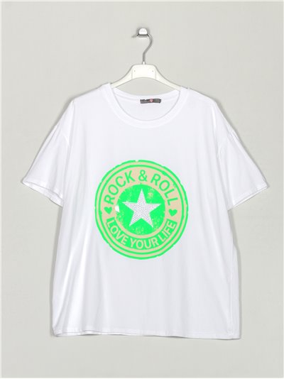 Camiseta amplia rock roll verde-manzana